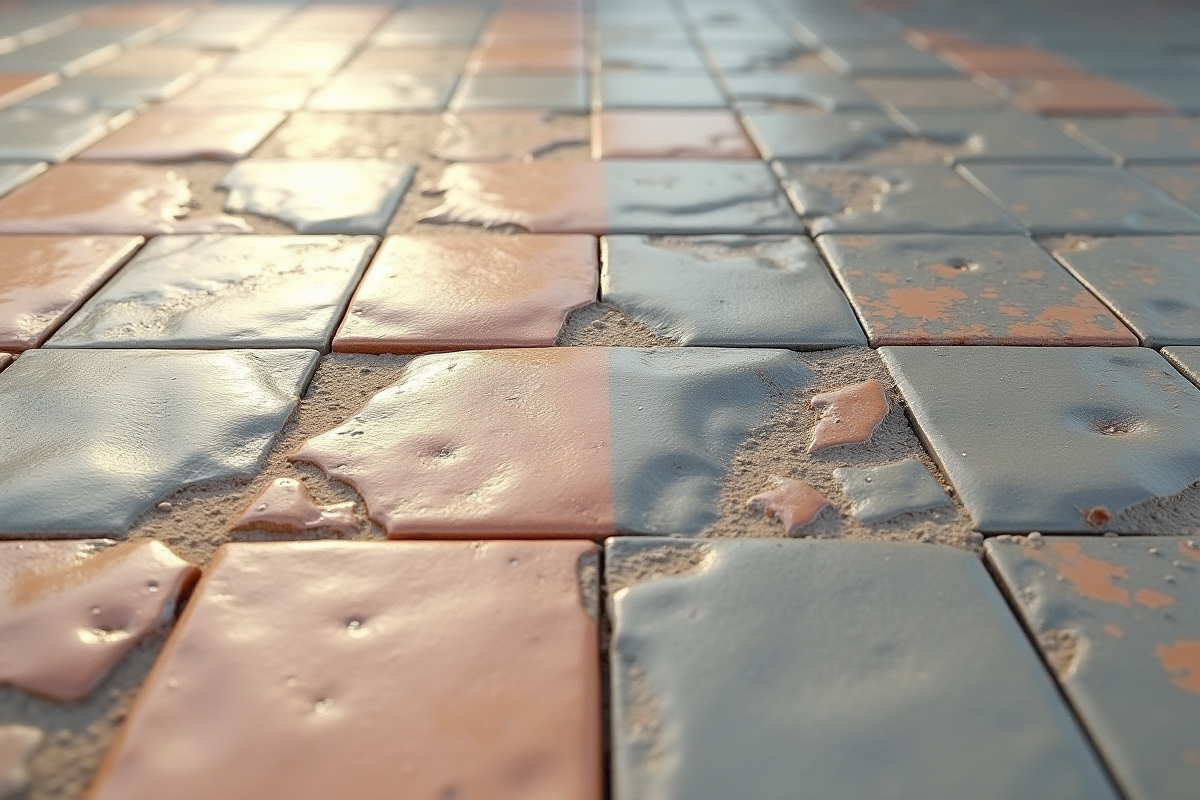 Détail de carreaux en pierre propres et sales avant après