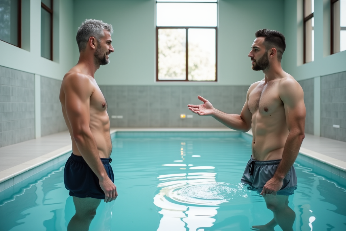 Deux hommes discutant au bord d