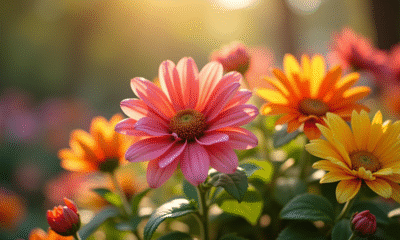 Arrangement floral en V dans un jardin ensoleille