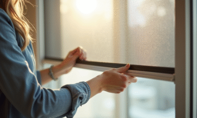 Personne installant un ecran insectes sur une fenêtre moderne