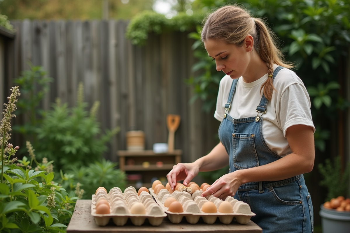 Femme en jardinage déchirant des cartons pour compost
