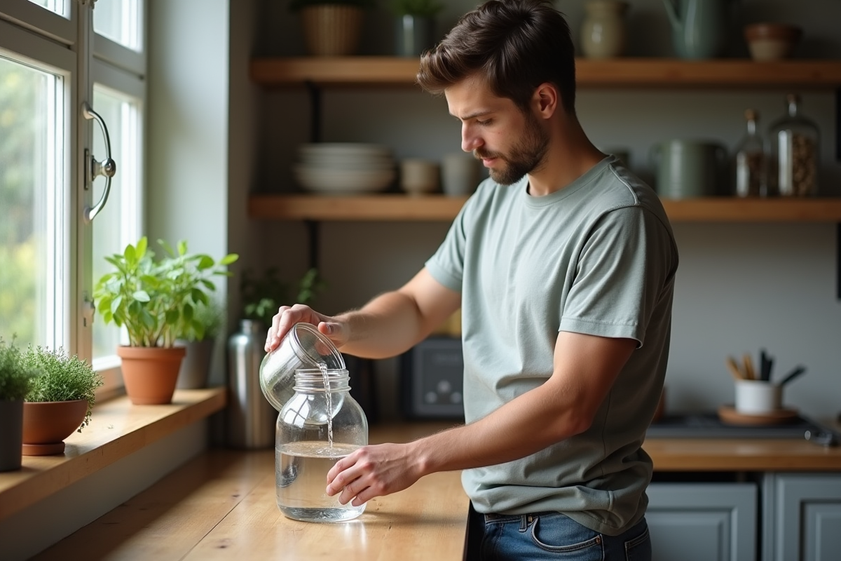 Jeune homme versant de l