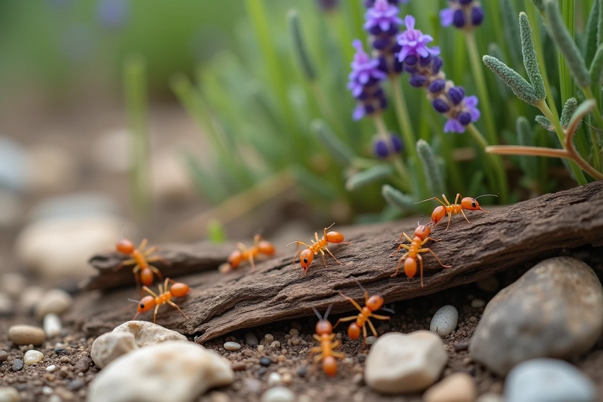 Termites sur bois près de lavande en milieu naturel